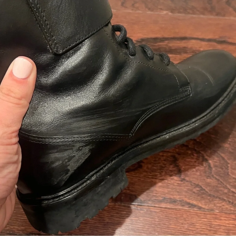 TORY BURCH Women’s Black Leather Gold Buckle Lukas Combat Boots Size 6.5